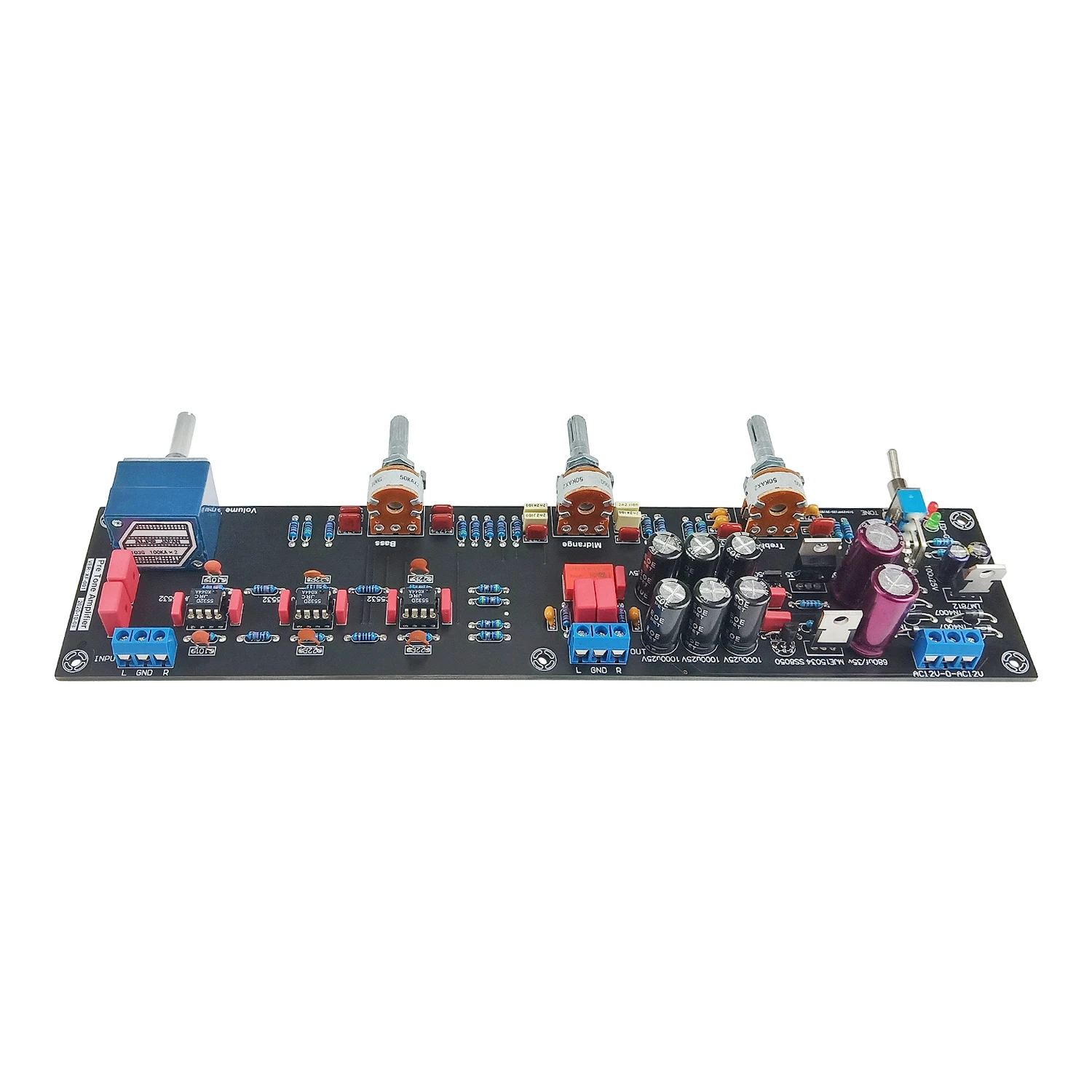 GHXAMP JRC5532 Audio preamplificatore scheda di controllo del tono Op-amp Treble Mid Bass preamplificatore amplificatore ELNA680UF * 2 + 1000UF * 6