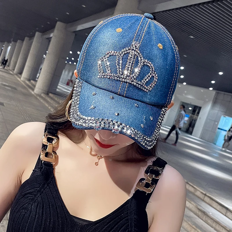 COKK Fashion Cap Women Spring Summer Hats For Women Cowboy Hat Shiny Baseball Cap Adjustable Sunhat Sunshade Denim Cloth Hot