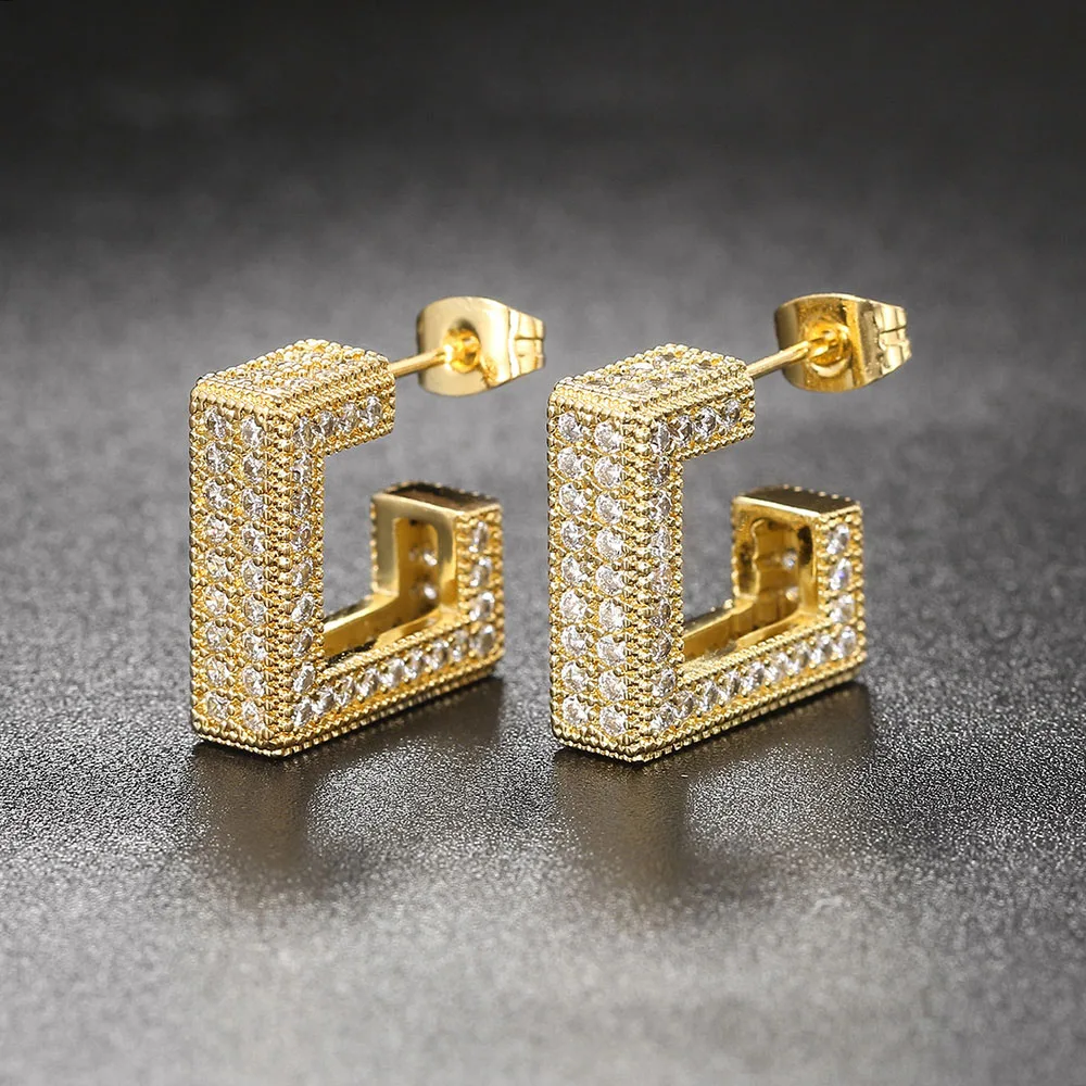 Iced Out Zircon Hoop Earrings for Women Men Luxury Gold Color Earrings Hiphop Female Fashion Hippie Jewelry Accessories OHE116