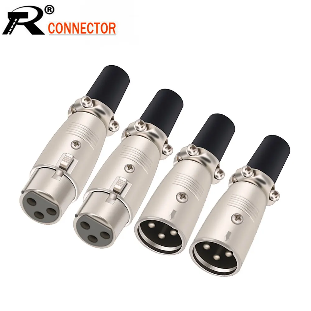 1pc/lot 3Pin XLR Male and Female Microphone Audio Cable Plug Connectors Metal  Cannon Cable Plug Terminals