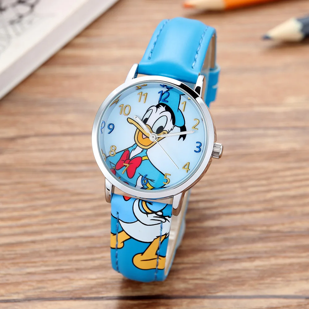 Disney Original Children Donald Duck Cartoon Quartz Wristwatch Graffiti PU Strap Toy Story Buzz Woddy Alien Boy Girl Student Kid