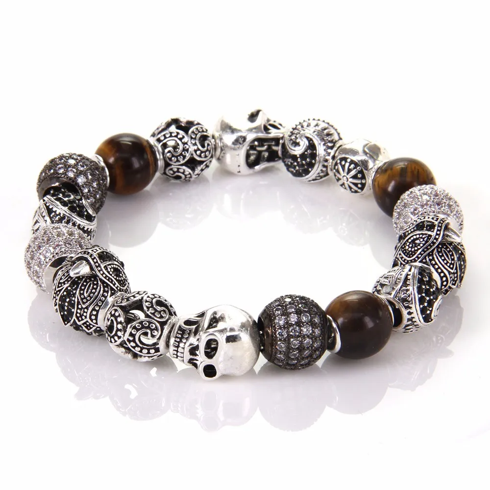 Thomas Style KM Bead Bracelet With Eagle Tiger's Eye OWL Maori Skull Beads, Karma Bracelet Rebel Heart Jewelry For Men