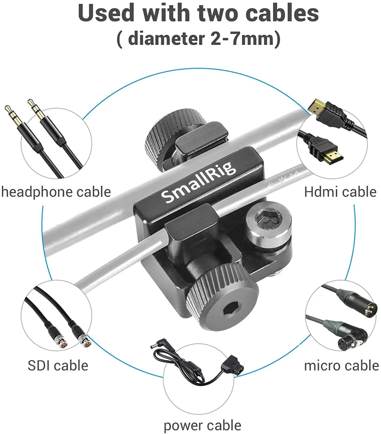 SmallRig Universal Cable Clamp With A 1/4”-20 Screw For Cables Diameter from 2-7mm To Mount On DSLR Camera / Monitor Cage - 2333