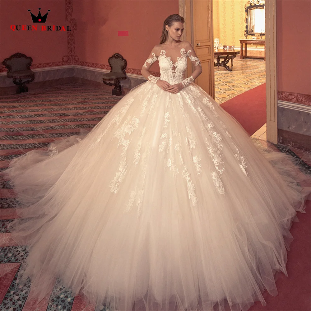 Princess Puffy Skirt Wedding Dresses Long Sleeve Tulle Lace Appliques Luxury Bridal Gown 2023 New Design Custom Made DS18