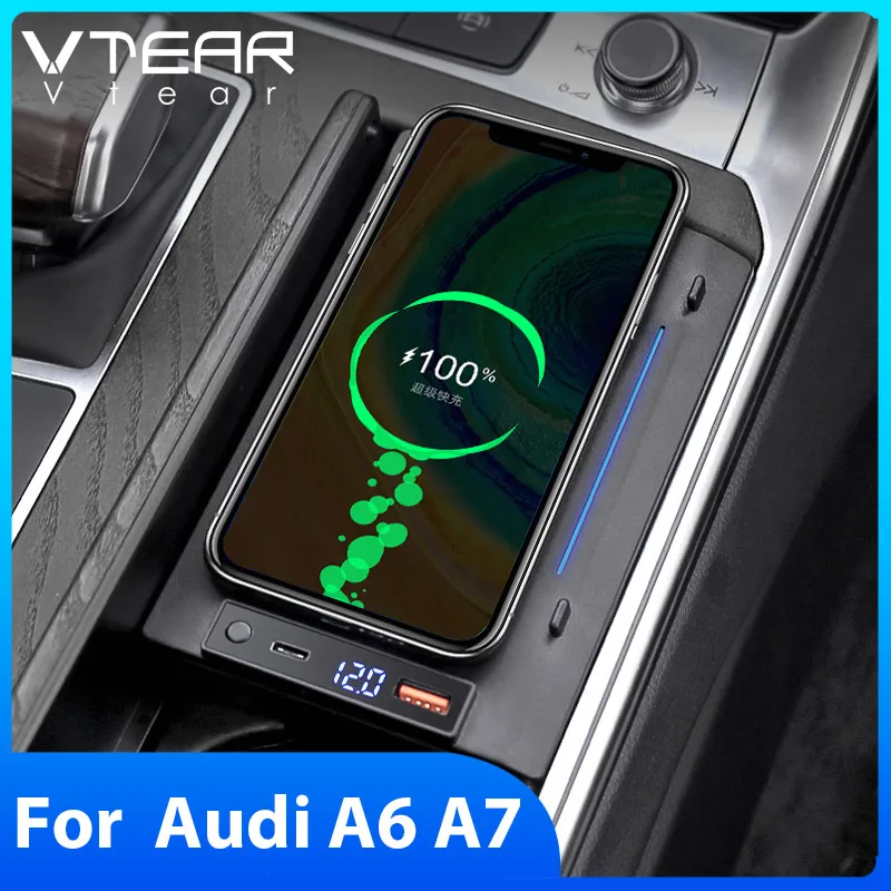 Car Wireless Charger Fast Mobile Phone Charging Panel Adapter For Audi A6 C8 A7 S6 2019-2022 Interior Product Accessories