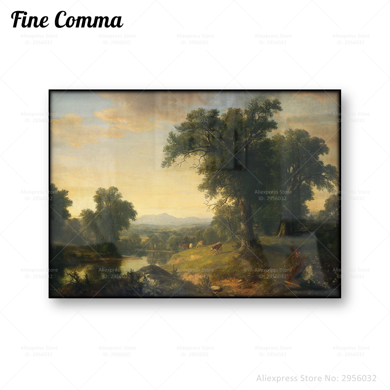 Póster Vintage de la escena Pastoral de Hudson Valley, pintura de la escuela del río Hudson, lienzo de granja, arte de pared impreso, Marrón Durand