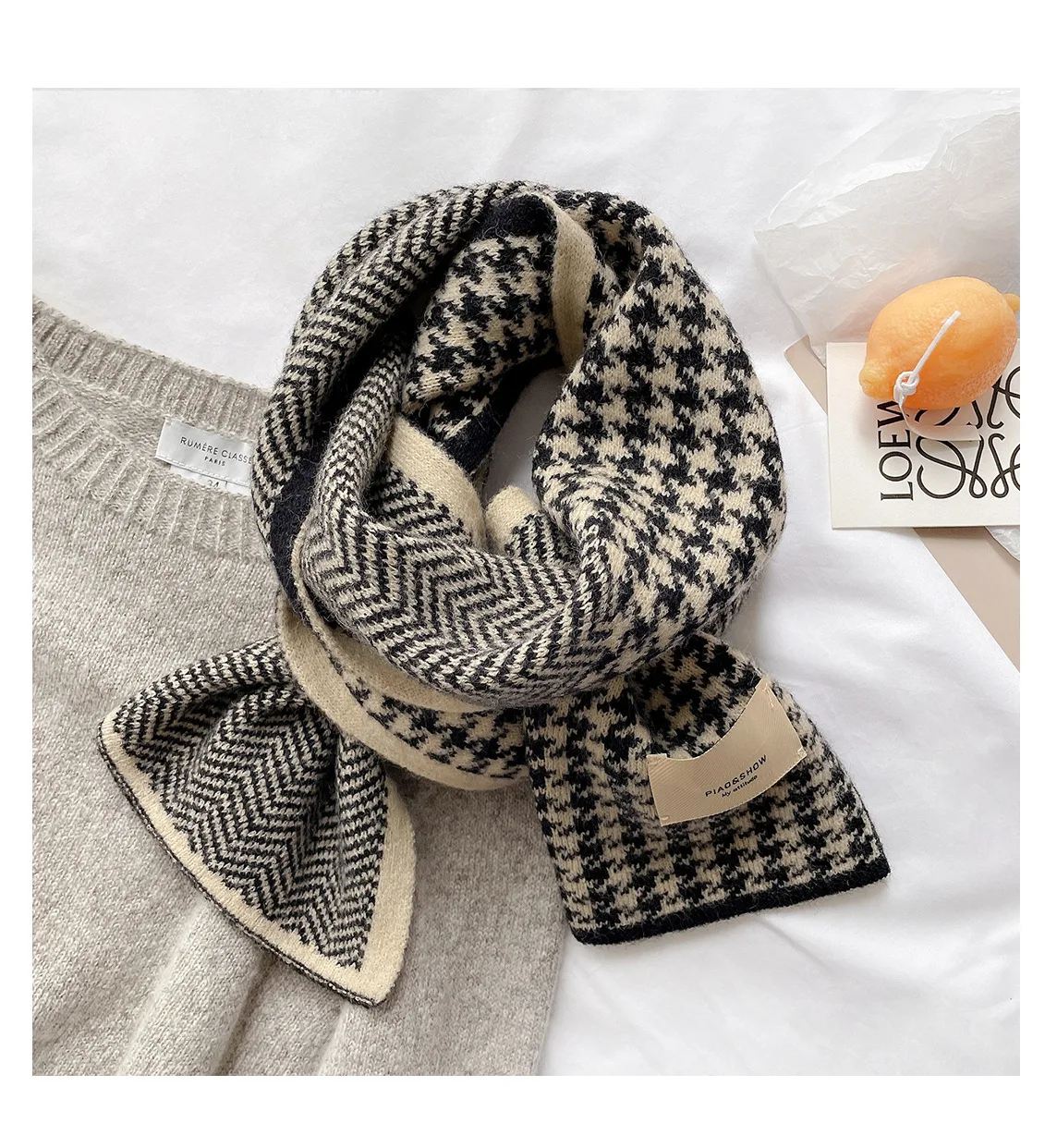 New Warm Cashemere Knitted Houndstooth Scarf Unisex Women Men Luxury Neckerchief Female Plaid Wraps Gift 20*160cm