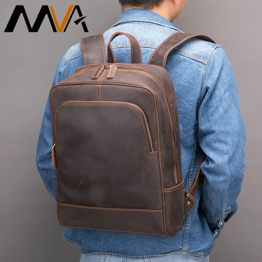 MVA  Men\'s Backpack Crazy Horse Genuine Leather Male Backpack Fit 14inch Laptop Bag For Men Handbag Men\'s Designer Shoulder Bag