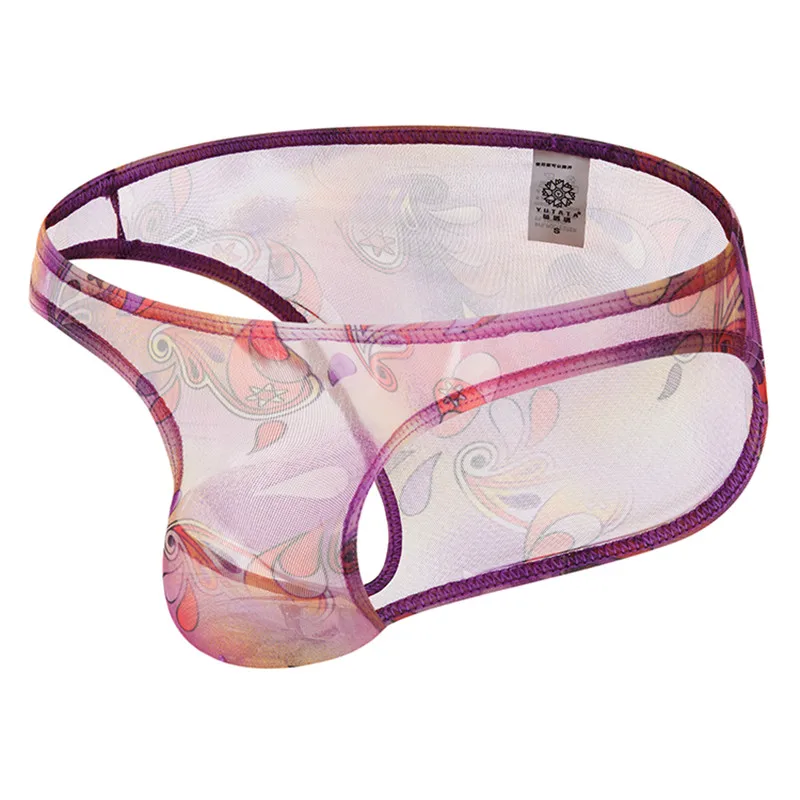 Men\'s Sexy See-through Ice Silk Briefs Mesh Sheer Pouch Stretchy Seamless Panties Underwear Low-rise Transparent Male Underpants