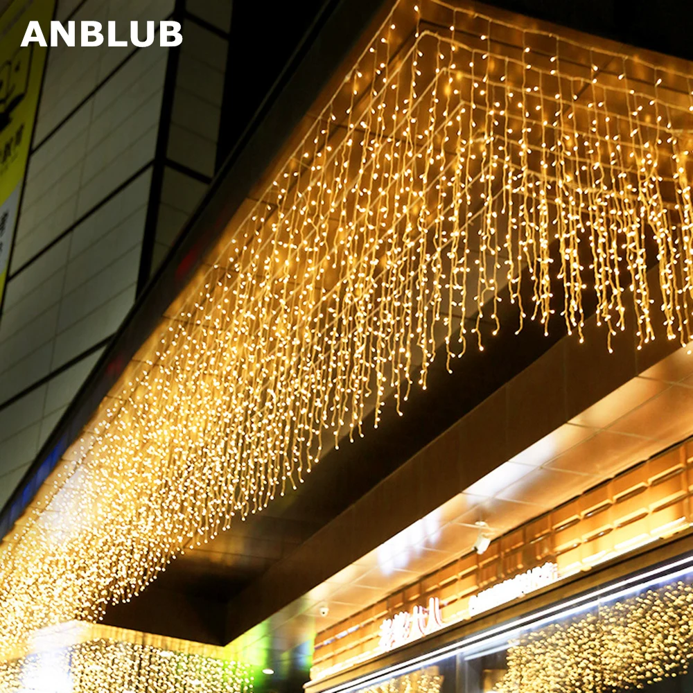 

New Year 4m droop 0.4-0.6m 96 LED Curtain Icicle String Lights 8 Modes For Outdoor Christmas Twinkle Fairy Garland EU / US Plug