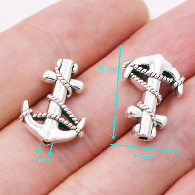 15pcs Silver Plated 3D Sailor Anchor Small Hole Bead Pendants Bracelet Necklace Accessories DIY Charms For Jewelry Crafts Making