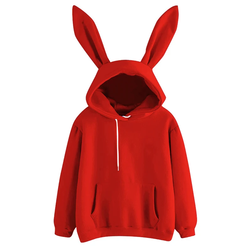 2022 Autumn Winter Women Hoodies Kawaii Rabbit Ears Fashion Hoody Casual colors Solid Color Warm Sweatshirt Hoodies For Women