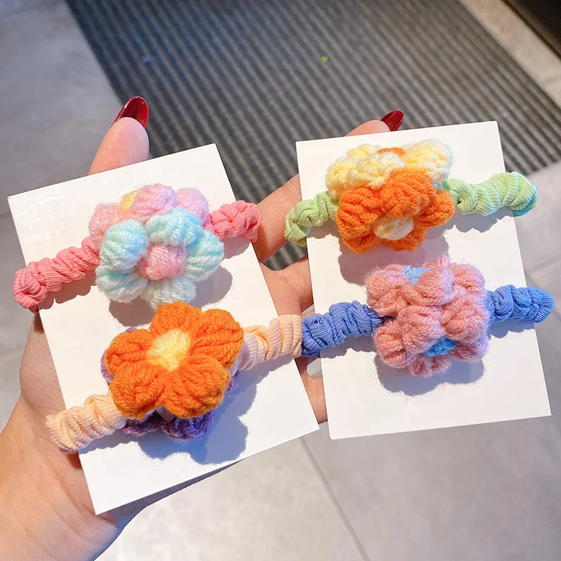 Autumn and Winter Children Cute Soft Knitting Flower Elastic Hair Bands Girls Sweet Scrunchies Rubber Bands Kid Hair Accessories