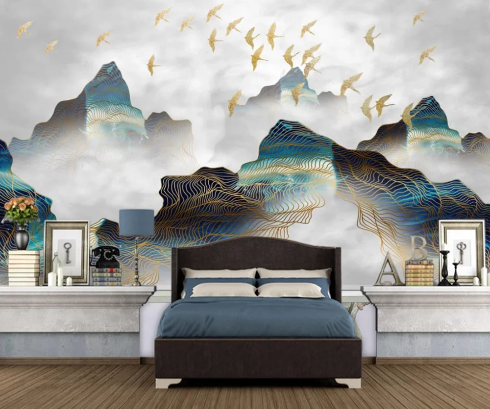 Papier peint mural 3D personnalisé, nouveau style chinois, encre abstraite, paysage, chambre à coucher, salon, mur de fond de télévision