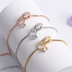 Fashion Korean Women Bracelet Double Circle AAA Zircon Elegant Buckle Chains Bracelets Bangles Wedding Jewelry Gift