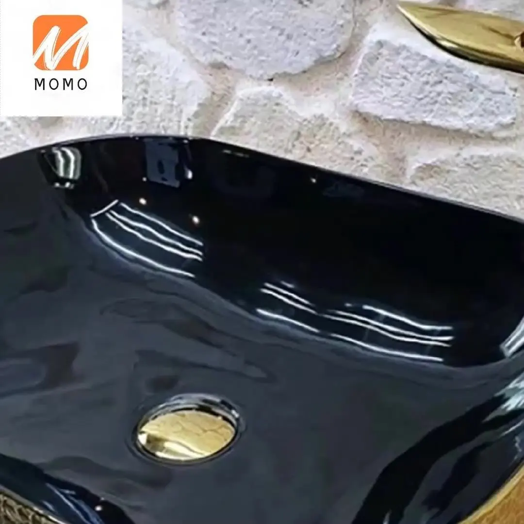 Black Gold Crocodile Pattern Ceramic Table Top Modern Bathroom Sinks Ceramic Hand Wash Basin