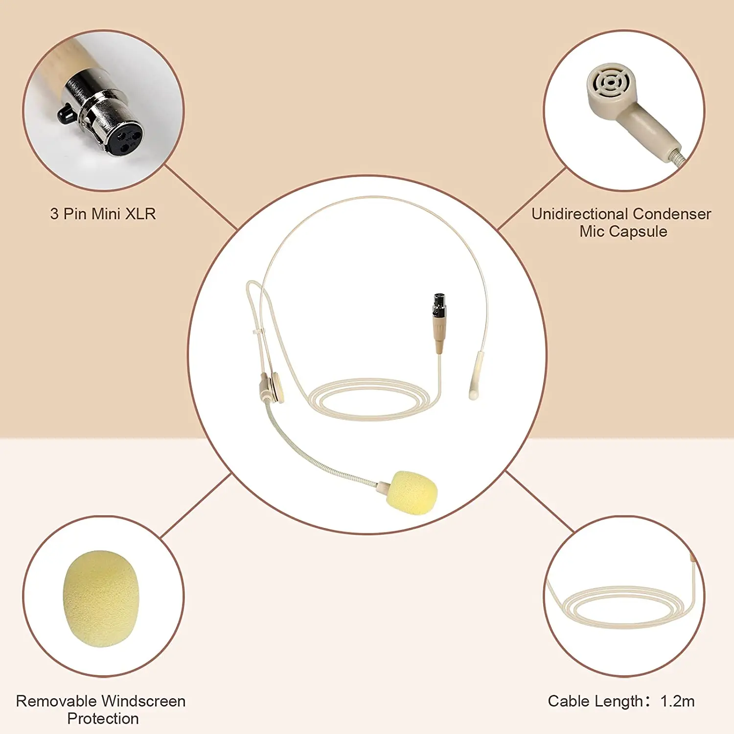 Петличный наушник бежевого цвета с лацканом и гарнитурой, гибкая проводная гарнитура, совместима со всеми беспроводными микрофонами Phenyx Pro