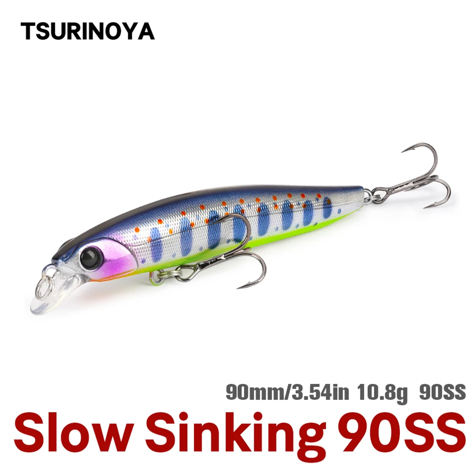 TSURINOYA 90SS Shallow Range Slow Sinking Minnow Fishing Lure 90mm 10.8g DW103 Movement Center Of Gravity Artificial Hard Bait