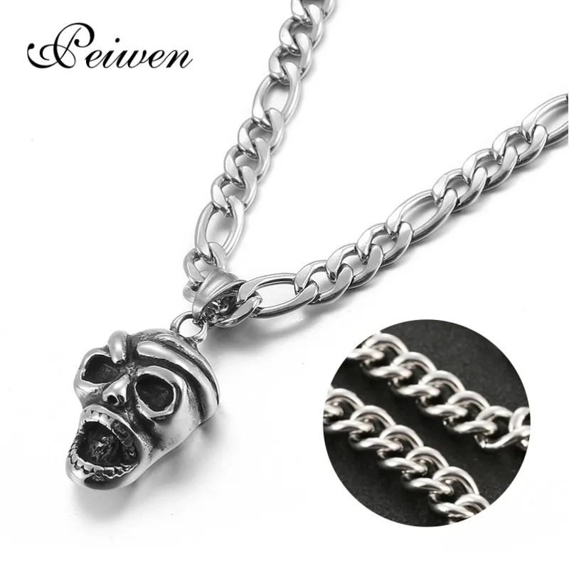 Men's Skull Pendant Necklace Stainless Steel Motorcycle Enthusiast Rock Punk Skeleton Charm Chain Necklace Choker Male Jewelry