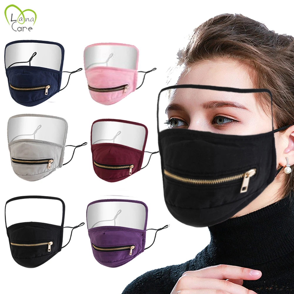 

Unisex Mouth Face Mask with Zipper Convenient Diet Dustproof Windproof Cotton Face Mouth-muffle Mask with Eye-mask