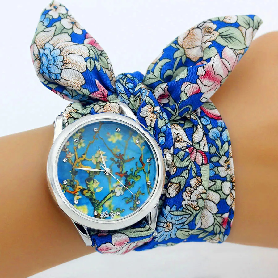 Shsby New Ladies Cloth Wristwatch Fashion Women Dress Watch High Quality Silver  Quartz Watch Sweet Girls Watch Fabric Clock