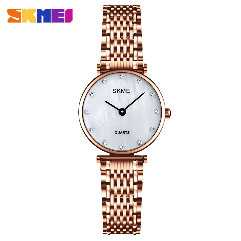 SKMEI Fashion Quartz Watches Women Simple Stainless Steel Strap Diamond Ladies Bracelet Watch Female Clock reloj hombre Q026