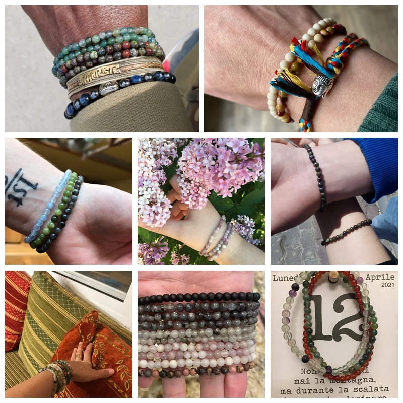 Pulsera de energía de cuentas de Chakra para mujeres y hombres, brazaletes elásticos de piedra de ónix de ágatas redondas naturales, joyería de Yoga