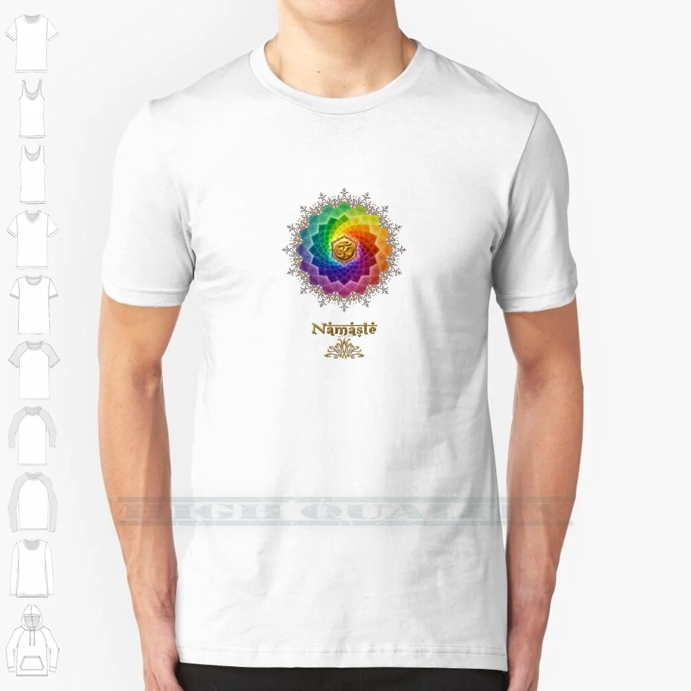 Rainbow Lotus Om Namaste 100% Cotton T Shirt Rainbow Lotus Buddha Mandala Flower Mantra Religious Spiritual Sacred Geometry