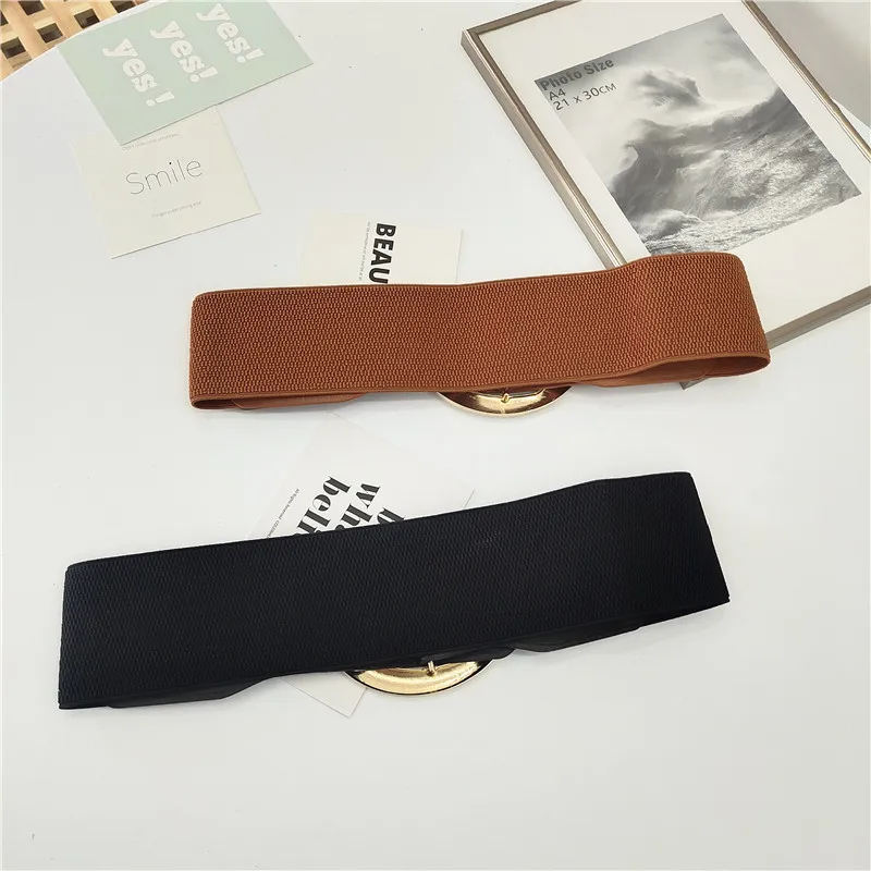 Kadın geniş kemer moda elastik Vintage toka PU deri vahşi Pin toka kemer ayarlanabilir Ceinture Femme Fajas elbise kemeri