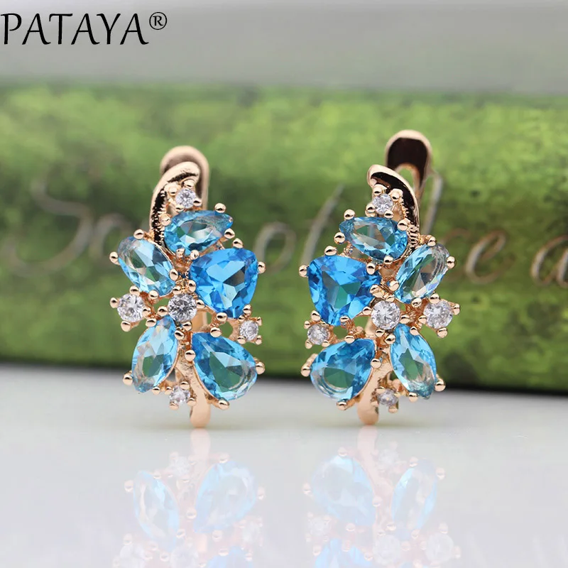 PATAYA New Colorful Water Drop Natural Zircon Women Earrings 585 Rose Gold Color Dangle Earrings Wedding Fine Fashion Jewelry