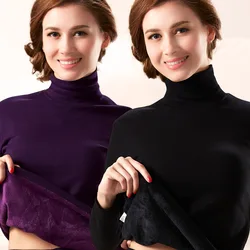 Thermal Wear For Women Long Johns Fleece Thicken Long Sleeve Thermal Underwear SET Turtleneck Long Pants Suit Cotton Sweater