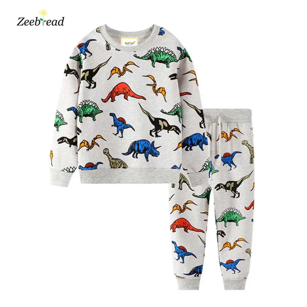 

Zeebread Autumn Winter Children's Clothing Sets With Dinosaurs Print Long Sleeve Boys Girls Outfits 2 Pcs Sets Sweatshirt + Pant