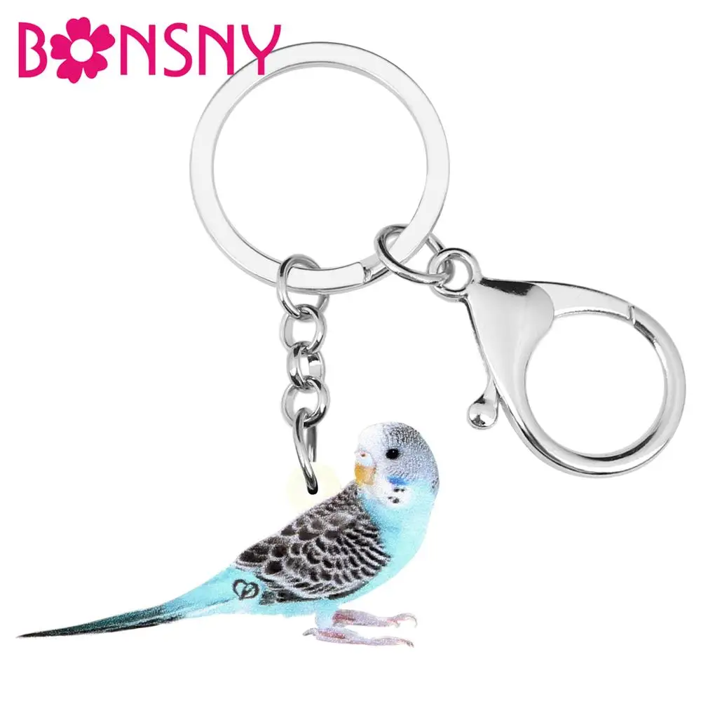 Bonsny Acrylic Long-tailed Parakeet Bird Keychains Big Lovely Animal Key Ring Jewelry For Women Kids Men Funny Gift Bag Charms