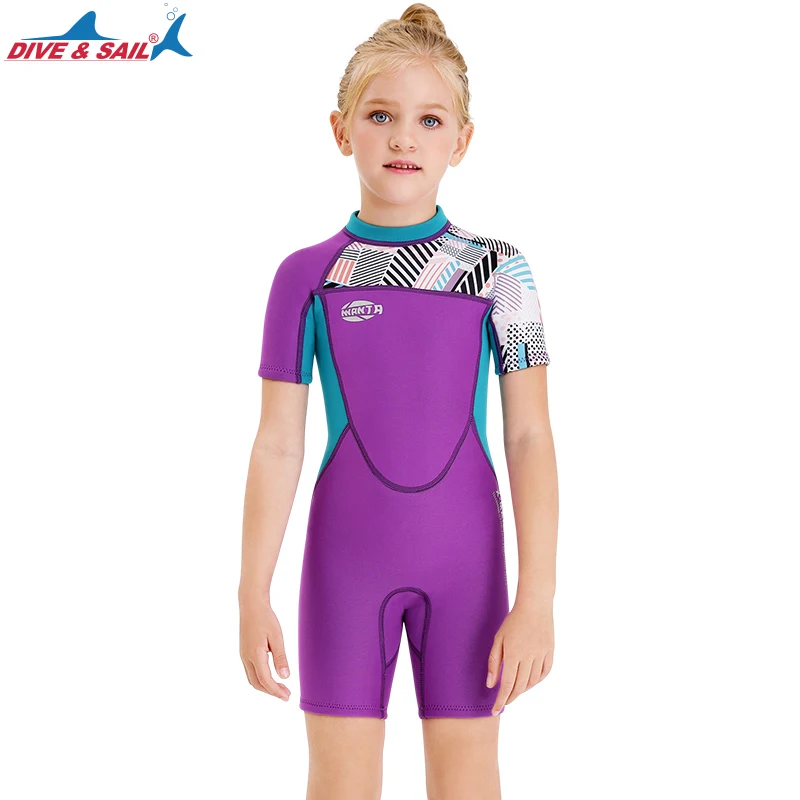 2023 Kids Wetsuits 2.5mm Kids Diving Suits Short Sleeves Keep Warm Swimsuit For Girls Children Bodysuit Surfing Wet Suit Shorty