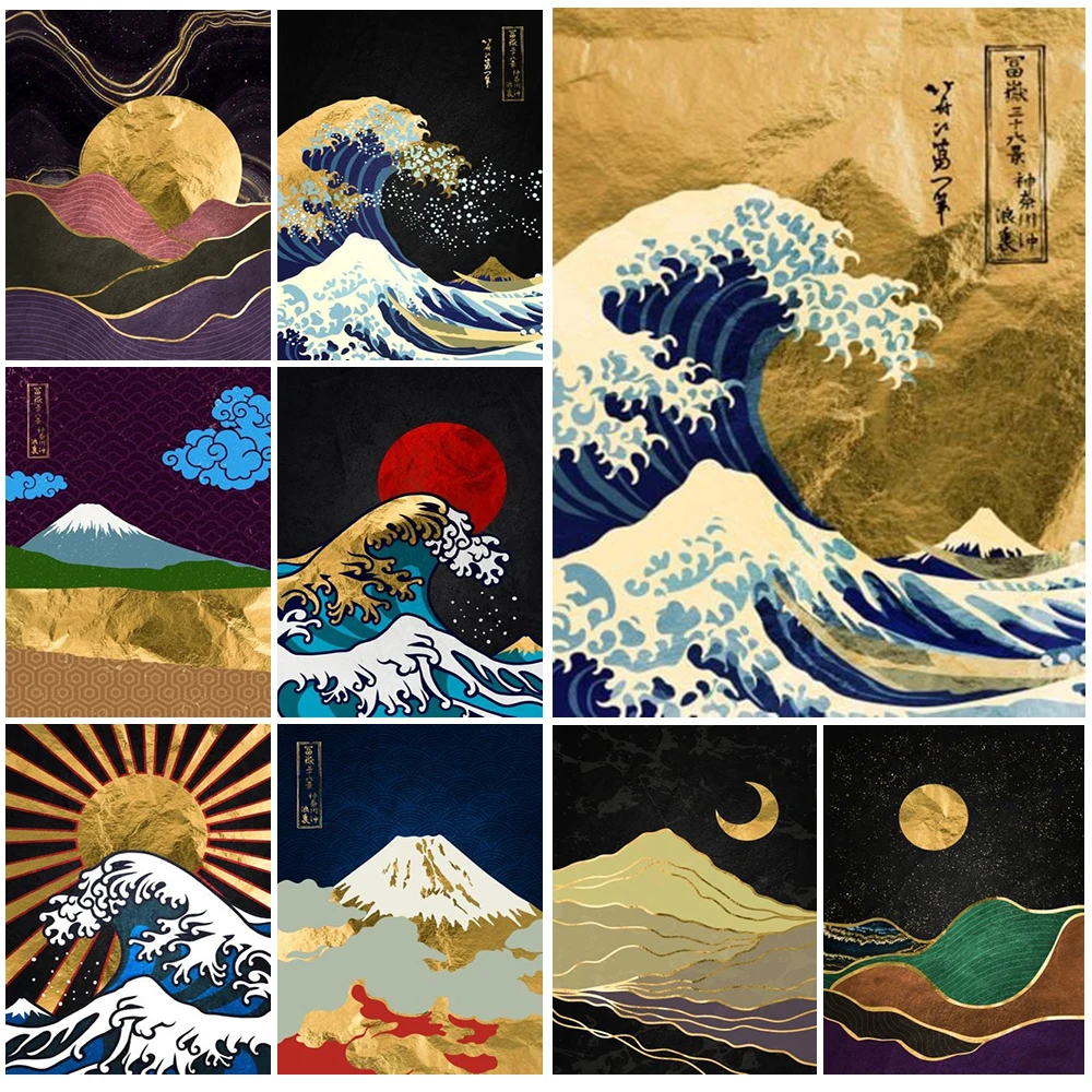 

Japanese Style Mountain Sea Moon Posters Wall Pictures For Living Room Home Nordic Poster Wall Art Canvas Painting Unframed