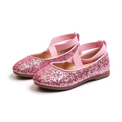 JGSHOWKITO 2023 Autumn New Fashion Girls Shoes Shiny Glitter Leather Flats For Big Kids Princess Sweet Wedding Shoes Sequins