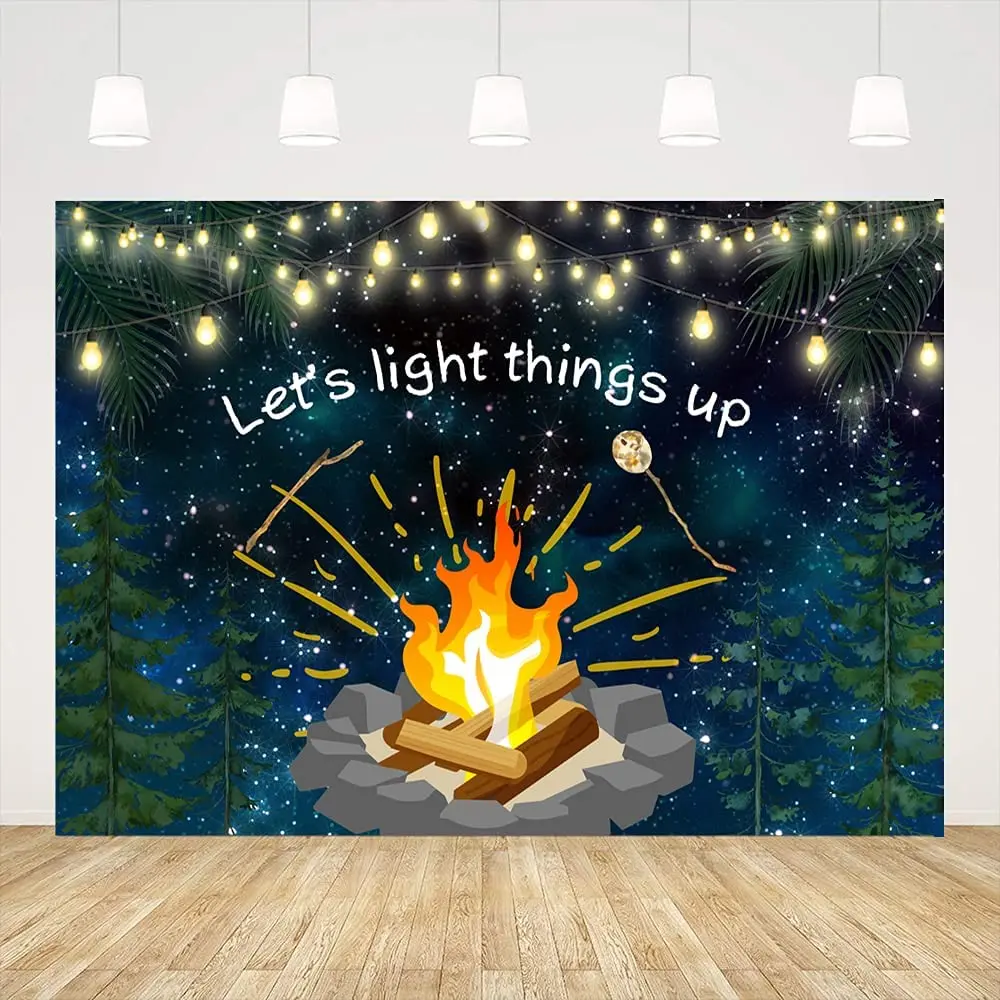 Let's Light Things Up Photography Backdrop Bonfire Birthday Party Background For Family Game Night Banner Home Garden Sign