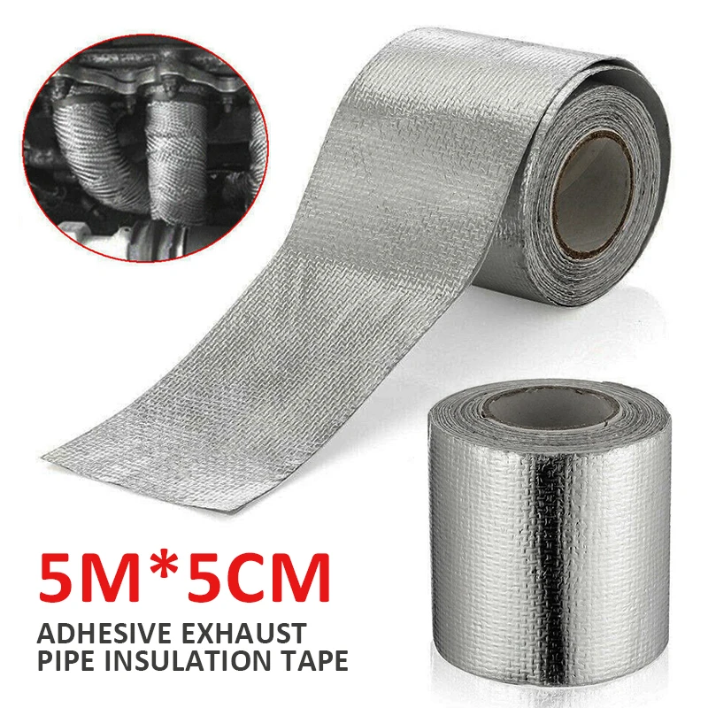 5M*5cm Exhaust Heat Wrap Manifold Downpipe High Temperature Bandage Tape Silver