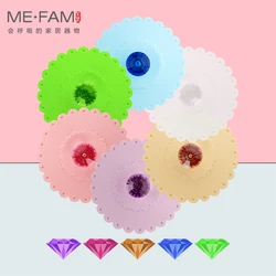 Seal Anti Dust Decorate Mug Cover Colorful Luxury Acrylic Diamond Handle Silicone Lace Flower Lids Tea Coffee Cup Cap Set of 6