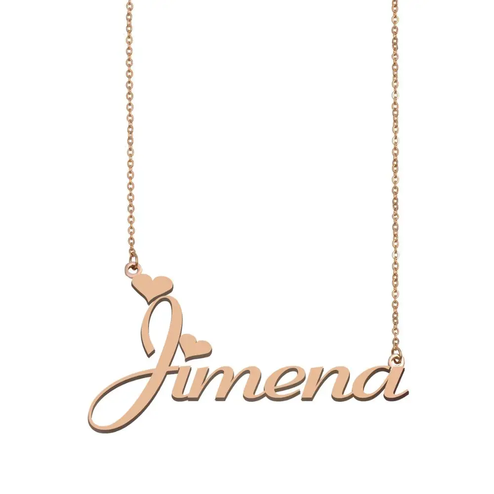 Jimena Name Necklace Custom Nameplate Pendant Stainless Steel Gold for Women Girls Birthday Wedding Christmas Mother Gift