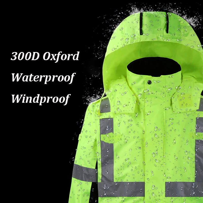 Revestimento reflexivo segurança de tráfego vestuário uniforme com tiras reflexivas oi vis inverno jaqueta à prova dwaterproof água workwear