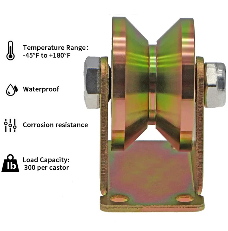 Roulette rigide avec support rapide pour voie inversée, roue à rainure en V, porte market, rail de câble métallique, charge 250kg, 2 po