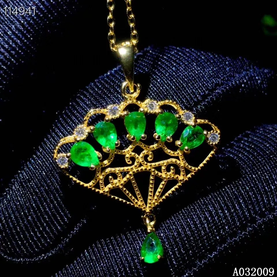 

KJJEAXCMY fine jewelry 925 Sterling Silver natural emerald exquisite girl Pendant Necklace Christmas Party Gift support test