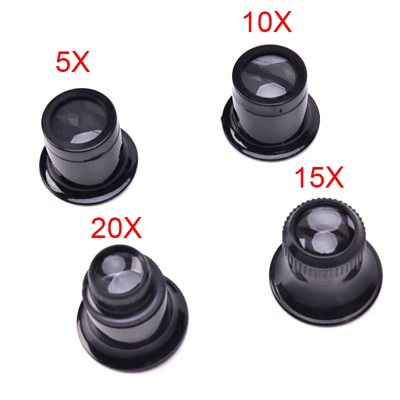 4pcs/Set Magnifying Glass 5X/10X/15x/20x Portable Loupe Lens Jeweler Watch Magnifier Tool Eye Magnifier Len Repair Kit Tool