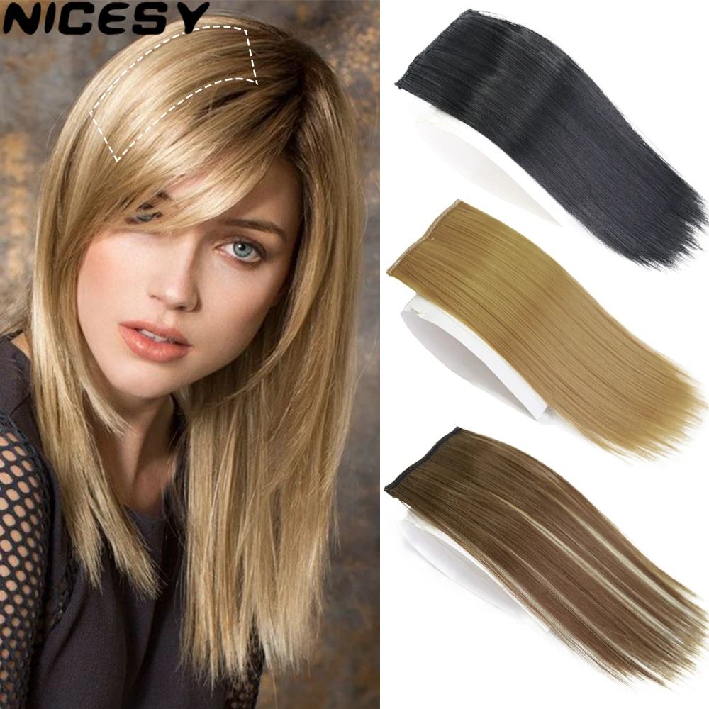 NICESY-piezas de pelo corto sintético, Clip Invisible en la almohadilla del cabello, piezas de cabello alto en extensión de cabello, postizos falsos