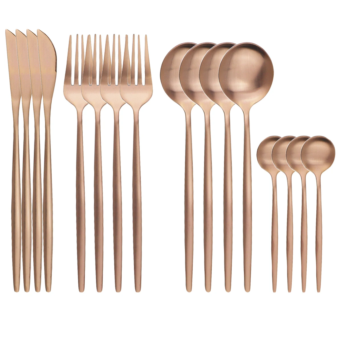 Juego de cubiertos en rosa dorados para cocina, set de vajilla de acero inoxidable, con cuchillo, tenedor, cucharas y cucharitas de café, ideal para platería occidental, por 16 uds.