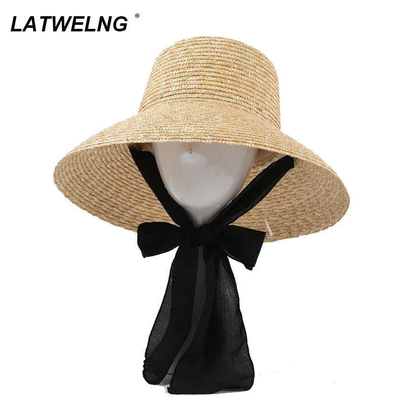 New Women Wide Brim Sun Hats With Rabbion UV Protection Straw Boater Hat Big Size Beach Hat Summer Fisherman Hat Wholesale