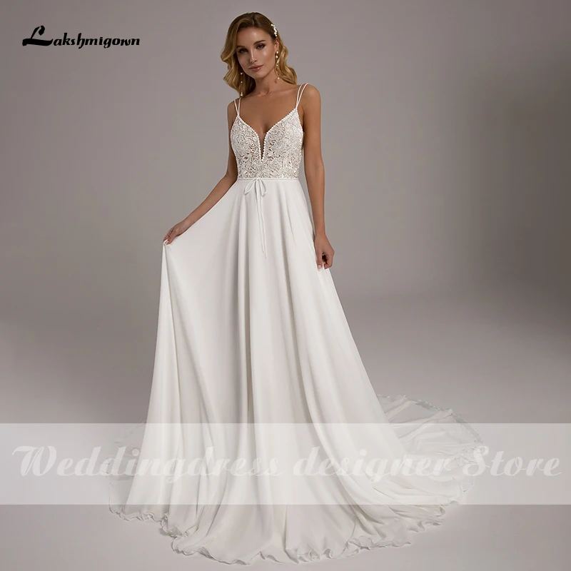 Lakshmigown Boho Chiffon Wedding Dresses Spaghetti Straps Vestido De Novia Beach Lace A Line Bridal Gown 2023 Robe de Mariee