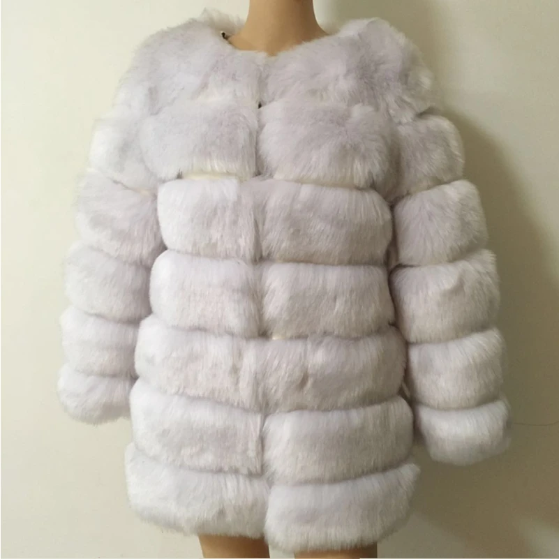 Women 70cm Winter Coat Overcoat Long Sleeve Faux Fox Fur Coat Jacket Luxury Faux Fox Fur Coat