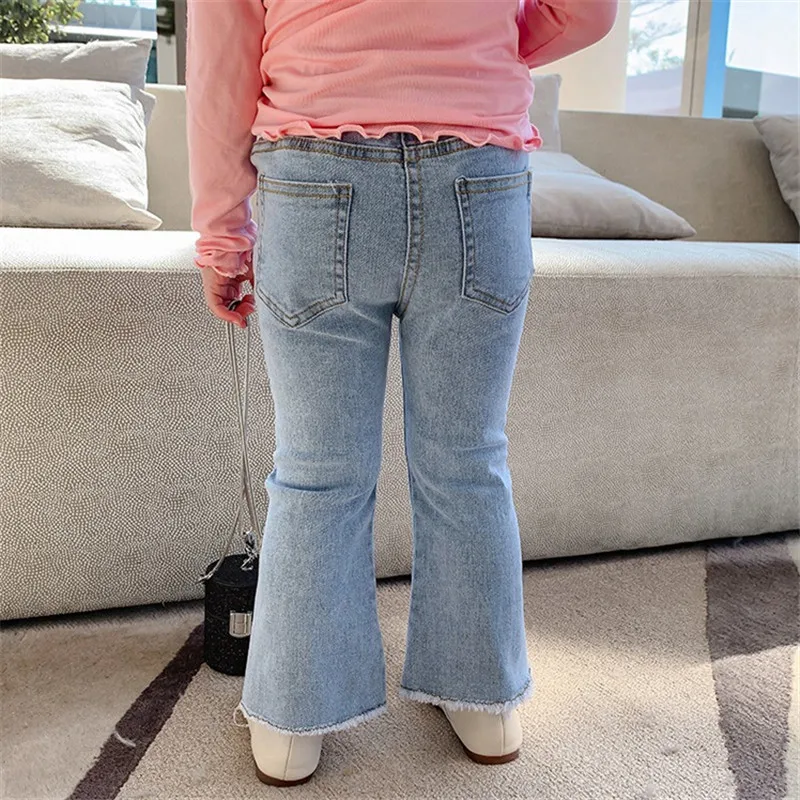 2-7T Jeans For Girls Toddler Kid Baby Clothes Fashion Denim Flare Pants Elegant Buttons Cute Sweet Spring Trousers Streetwear